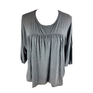 Sundry Leopard Print Pleated Empire Top‎ Blouse Sz 2 (M) Gray Slouchy 3/4 Sleeve
